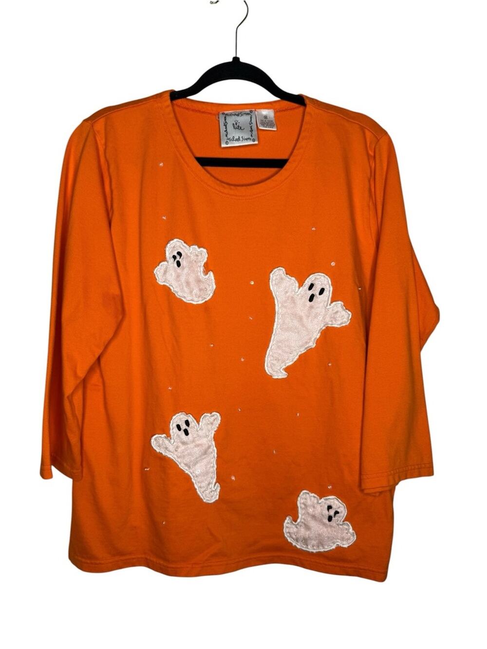 MICHAEL SIMON LITE / vintage orange white ghost Halloween long sleeve tee / XL